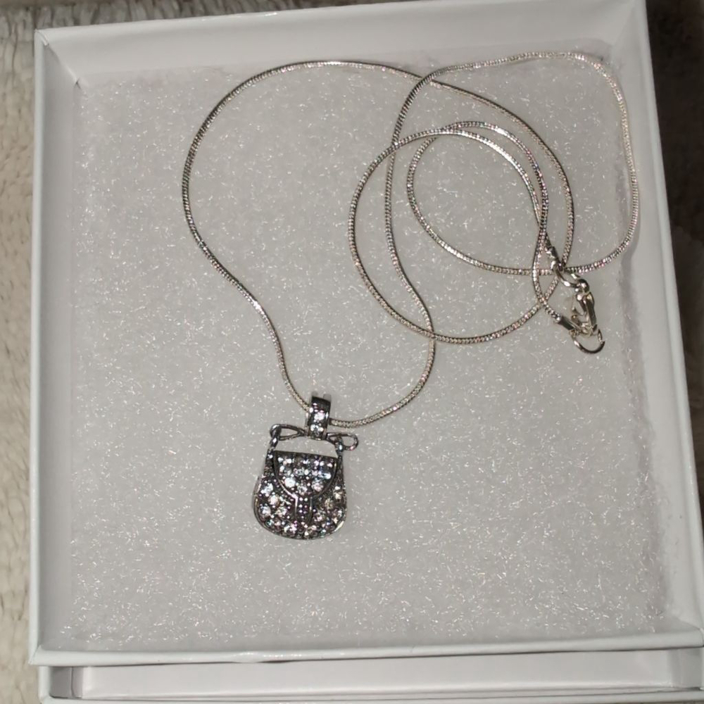 Mini Purse Pendant, (THAI .925 FAS) On Silver Plated Chain, Lobster Claw Closure